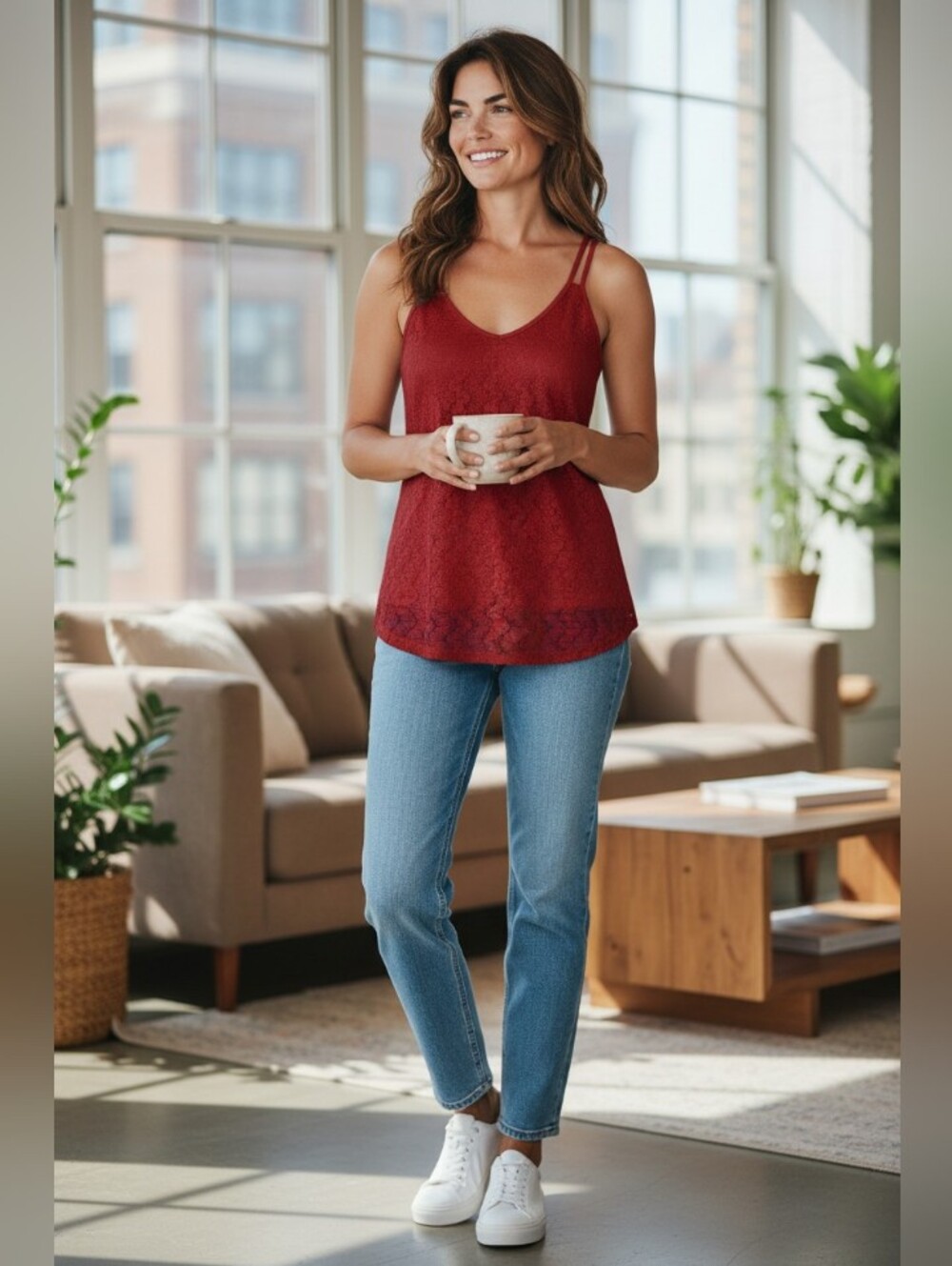 Exclusive One Red Lace Layered Tank Top Camisole Medium